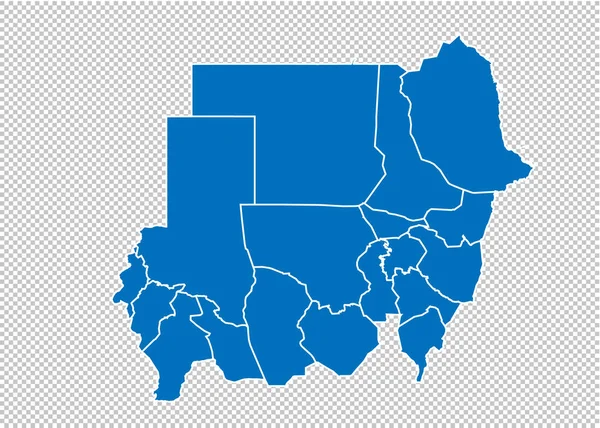 Sudan map - hochdetaillierte blaue Karte mit Landkreisen / Regionen / Bundesstaaten des sudan. Sudan-Karte isoliert auf transparentem Hintergrund. — Stockvektor