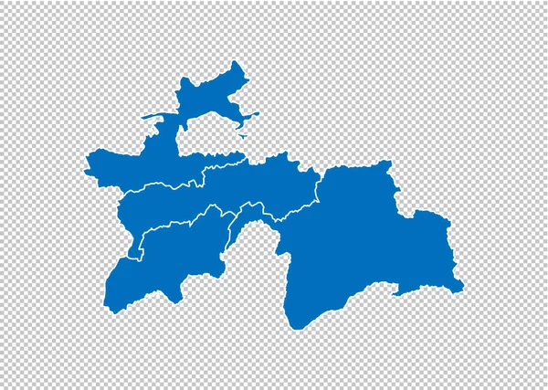 Tádžikistán mapa-vysoká podrobná modrá mapa s okresy/oblastmi/stavy Tádžikistánu. Mapa Tádžikistánu izolovaná na průhledném pozadí. — Stockový vektor