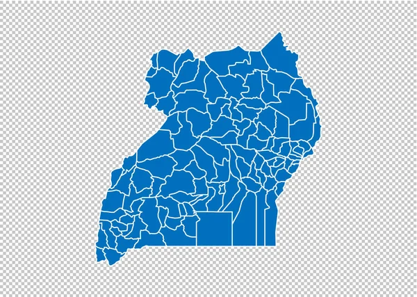 Uganda map - High detailed blue map with counties / regions / states of uganda. карта Уганды изолирована на прозрачном фоне . — стоковый вектор