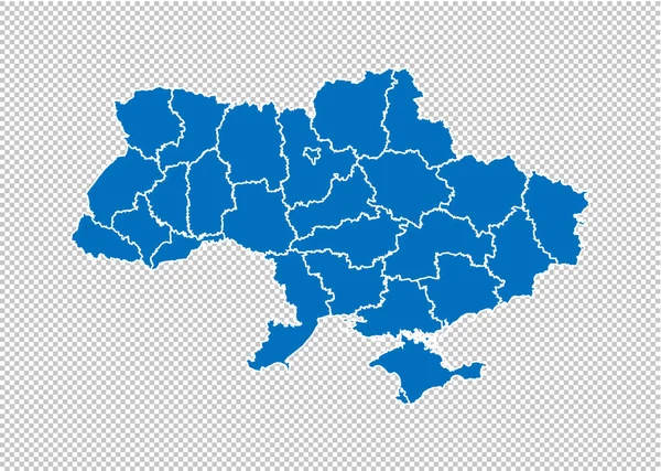 Ukrayna harita-ilçeler/bölgeler/Ukrayna Devletleri ile yüksek detaylı mavi harita. Ukrayna harita şeffaf arka planda izole.
