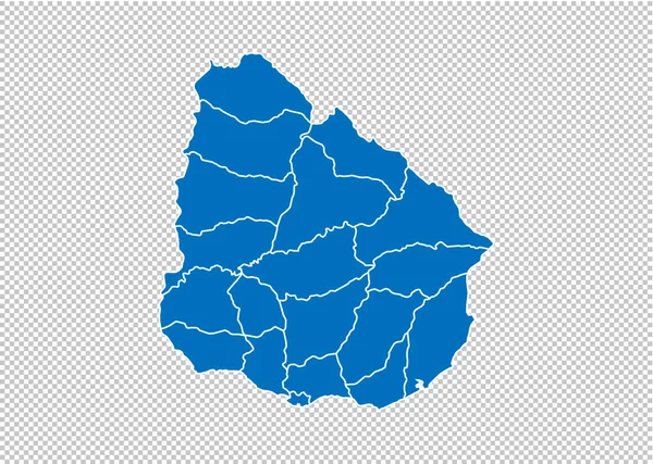 Uruguay mapa-vysoká podrobná modrá mapa s okresy/regiony/státy Uruguaye. Uruguay mapa izolovaná na průhledném pozadí. — Stockový vektor