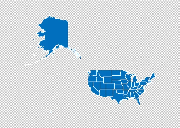 乌萨默卡托地图 - 高详细的蓝色地图与县/地区/州乌萨卡托。在透明背景上隔离的 Usa Mercator 地图. — 图库矢量图片
