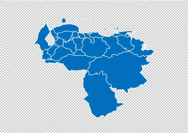 Wenezuela Mapa-wysoka Szczegółowa niebieska mapa z powiatów/regionów/stanów Wenezueli. Wenezuela Mapa wyizolowana na przezroczystym tle. — Wektor stockowy