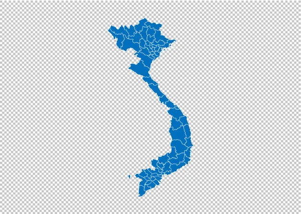 Vietnam map - High detailed blue map with counties / regions / states of vietnam. карта Вьетнама изолирована на прозрачном фоне . — стоковый вектор