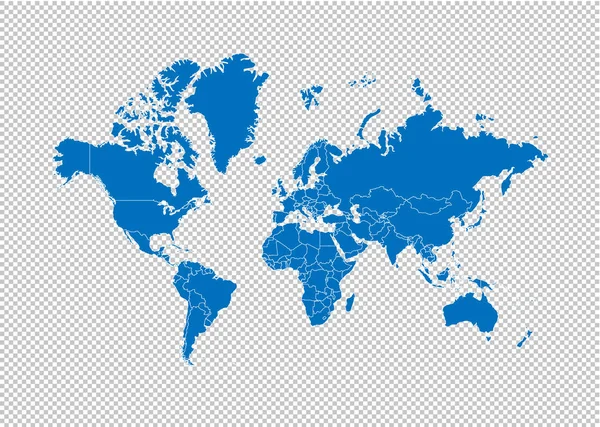 Mapa světa-vysoká detailní modrá mapa s okresy/regiony/státy světa. Světová mapa izolovaná na průhledném pozadí. — Stockový vektor