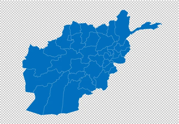 Afghánistán map-vysoká detailní modrá mapa s okresy/regiony/státy Afghánistánu. Afghánistán map izolovaný na průhledném pozadí. — Stockový vektor