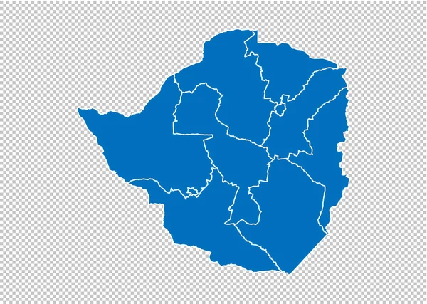 Zimbabwe kaart-hoge gedetailleerde blauwe kaart met provincies/regio's/Staten van Zimbabwe. kaart geïsoleerd op transparante achtergrond. — Stockvector