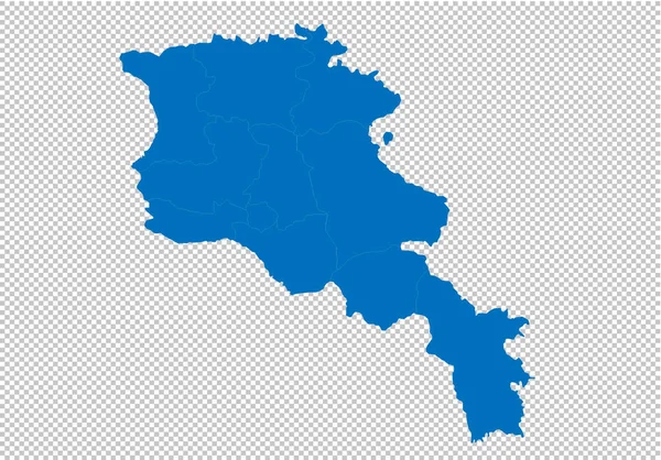 Mapa de armenia - Mapa azul detalhado com condados / regiões / estados de armenia. armenia mapa isolado em fundo transparente . — Vetor de Stock