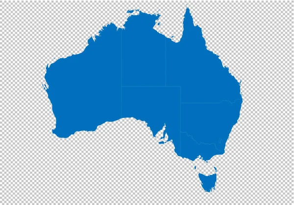 オーストラリアの地図 - オーストラリアの郡/地域/州と高詳細な青い地図。透明な背景に隔離されたオーストラリアの地図. — ストックベクタ