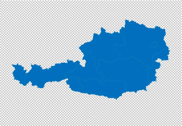 Österreich-Karte - hoch detaillierte blaue Karte mit Landkreisen / Regionen / Bundesländern. Österreich-Karte isoliert auf transparentem Hintergrund. — Stockvektor