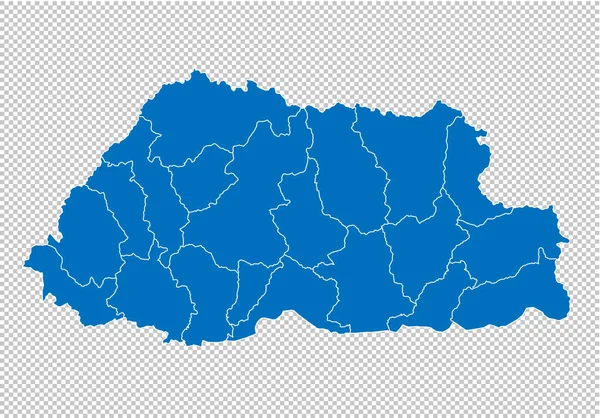 不丹地图 - 高详细的蓝色地图与县/地区/邦的不丹。在透明背景上隔离的不丹地图. — 图库矢量图片