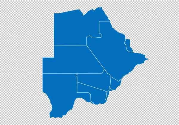 Botswana karta-hög detaljerad blå karta med län/regioner/delstater i Botswana. Botswana karta isolerad på transparent bakgrund. — Stock vektor