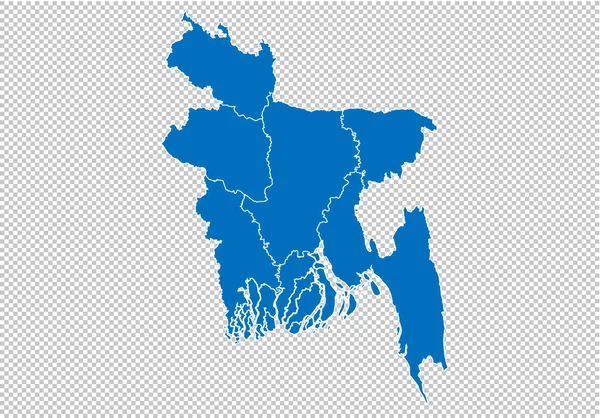 Carte du bangladesh - Carte bleue détaillée avec les comtés / régions / États du bangladesh. nbangladesh carte isolée sur fond transparent . — Image vectorielle