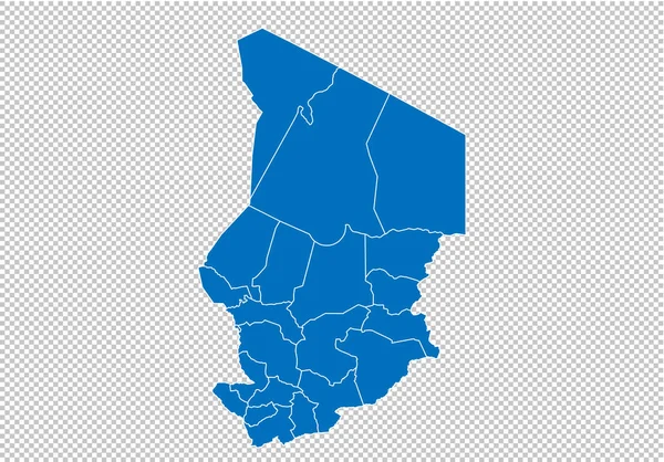 Chad map - High detailed blue map with counties / regions / states of chad. chad карта изолирована на прозрачном фоне . — стоковый вектор