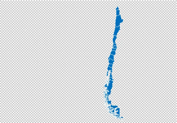 Карта чилі - висока детальна блакитна карта з графствами/регіонами/державами чилі. карта чилі ізольована на прозорому фоні . — стоковий вектор