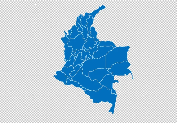 Colombia map - High detailed blue map with counties / regions / states of colombia. Карта Колумбии изолирована на прозрачном фоне . — стоковый вектор