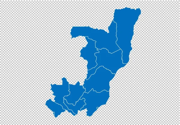 Konžská mapa-vysoká podrobná modrá mapa s okresy/regiony/státy Kongo. Mapa Kongo izolovaná na průhledném pozadí. — Stockový vektor