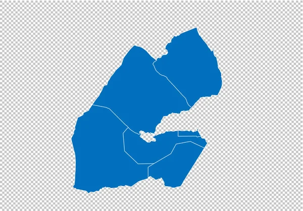 Peta djibout - Peta biru terperinci tinggi dengan kabupaten / wilayah / negara bagian djibout. peta djibout diisolasi di latar belakang transparan . - Stok Vektor