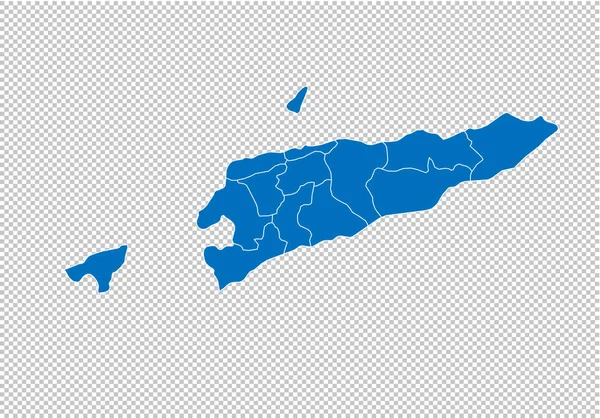 東ティモールマップ - 東ティモールの郡/地域/州を持つ高詳細な青い地図。透明な背景に隔離された東ティモール地図. — ストックベクタ