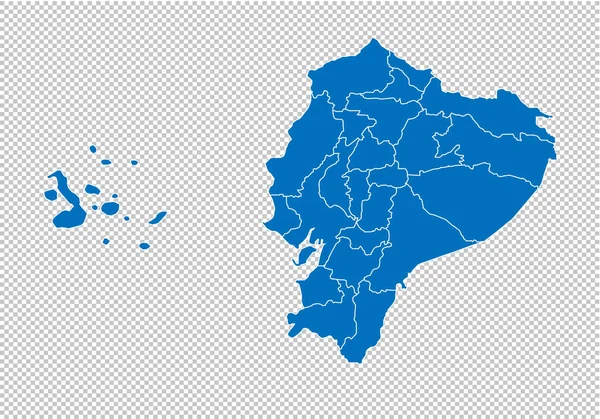 Ekwador mapa-wysoka Szczegółowa niebieska mapa z powiatów/regionów/Stanów Ekwadoru. Ekwador mapa izolowane na przezroczystym tle. — Wektor stockowy