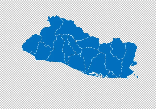 Mapa Salvadoru-vysoká detailní modrá mapa s okresy/regiony/státy Salvadoru. El Salvador map izolovaný na průhledném pozadí. — Stockový vektor