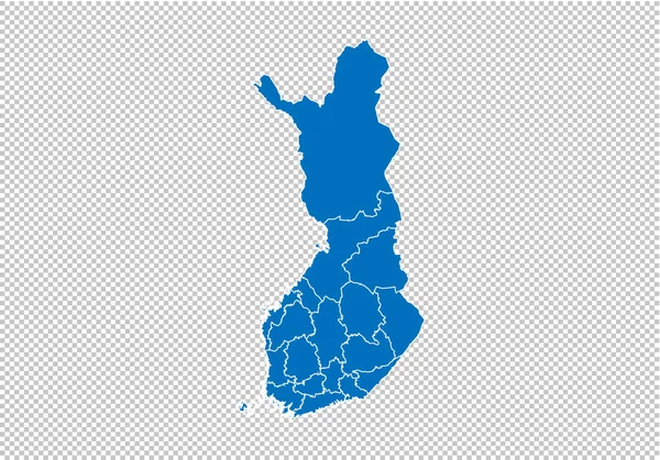 Finland map - High detailed blue map with counties / regions / states of finland. карта Финляндии изолирована на прозрачном фоне . — стоковый вектор