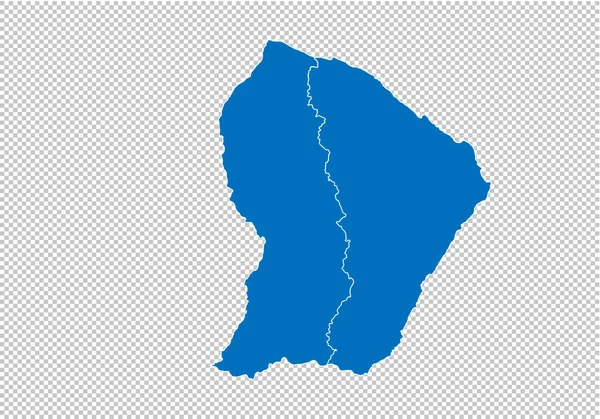 Peta prancis Guiana - Peta biru terperinci tinggi dengan kabupaten / wilayah / negara bagian Guyana Prancis. peta Guyana Perancis diisolasi pada latar belakang transparan . - Stok Vektor