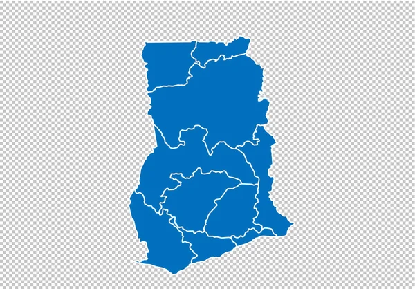 Ghana karta-hög detaljerad blå karta med län/regioner/stater i Ghana. Nepal karta isolerad på transparent bakgrund. — Stock vektor