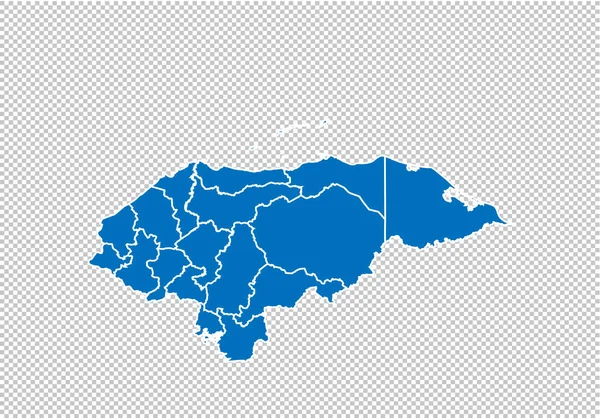 Honduras map - hoch detaillierte blaue Karte mit Landkreisen / Regionen / Bundesstaaten honduras. Nepal-Karte isoliert auf transparentem Hintergrund. — Stockvektor