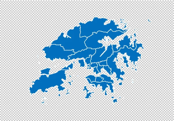 Hong Kong map - High detailed blue map with counties / regions / states of Hong Kong. карта Непала, изолированная на прозрачном фоне . — стоковый вектор