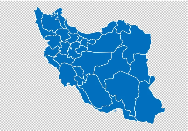 Iran map - hoch detaillierte blaue Karte mit Landkreisen / Regionen / Bundesstaaten iran. Nepal-Karte isoliert auf transparentem Hintergrund. — Stockvektor