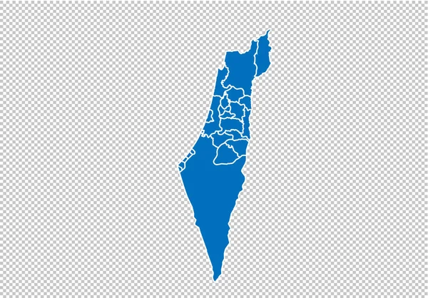 Izraelská palestinská mapa-vysoká detailní modrá mapa s okresy/regiony/státy izraelské Palestiny nepálská mapa izolovaná na průhledném pozadí. — Stockový vektor