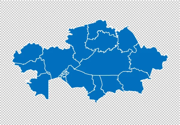Kazakistan Haritası-Kazakistan ilçeler/bölgeler/Devletler ile yüksek detaylı mavi harita. Nepal harita şeffaf arka planda izole. — Stok Vektör