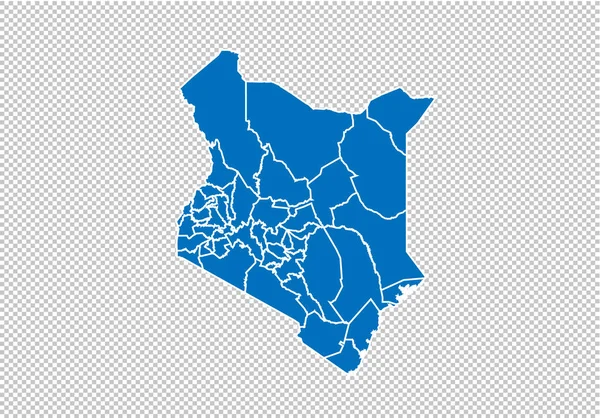 Кенія карта-висока докладна Блакитна карта з повітів/регіонів/Штатів Кенії. Карта Непалу ізольована на прозорий фон. — стоковий вектор