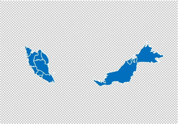 Mapa da malásia - Mapa azul detalhado com condados / regiões / estados da malásia. mapa nepal isolado em fundo transparente . — Vetor de Stock