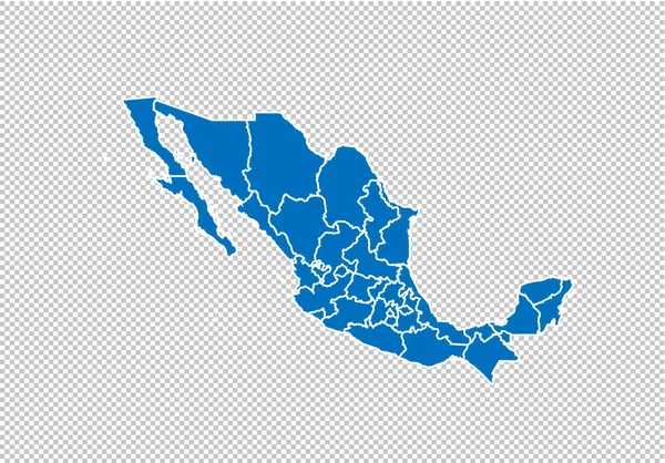 Mapa méxico - Mapa azul detalhado com condados / regiões / estados do méxico. mapa nepal isolado em fundo transparente . — Vetor de Stock
