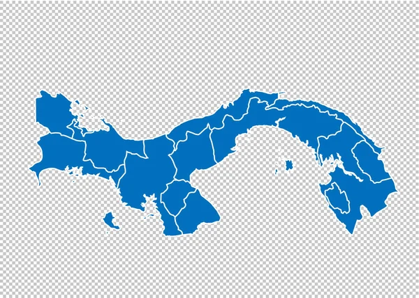 Mappa di panama - Alta mappa blu dettagliata con contee / regioni / stati di panama. mappa panama isolata su sfondo trasparente . — Vettoriale Stock