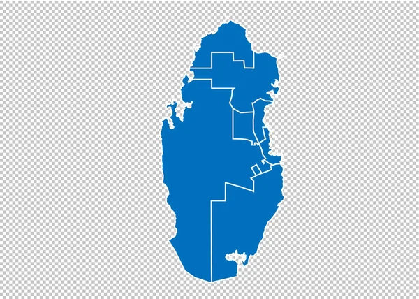Qatarkarte - hoch detaillierte blaue Karte mit Landkreisen / Regionen / Bundesstaaten von Katar. Qatar-Karte isoliert auf transparentem Hintergrund. — Stockvektor