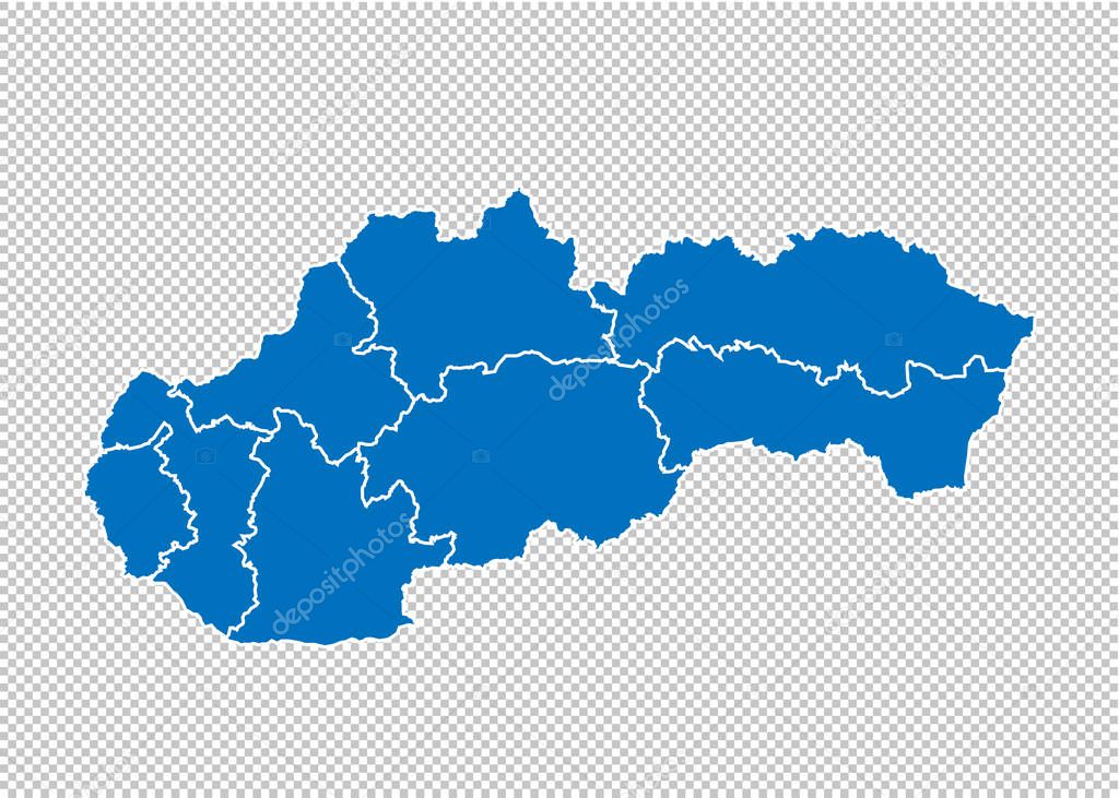 slovakia map - High detailed blue map with counties/regions/states of slovakia. slovakia map isolated on transparent background.