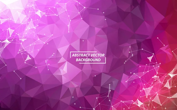 Fondo de espacio poligonal púrpura abstracto con puntos de conexión — Vector de stock