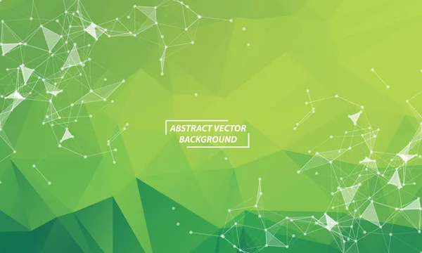 Fondo de espacio poligonal verde abstracto con puntos de conexión a — Vector de stock