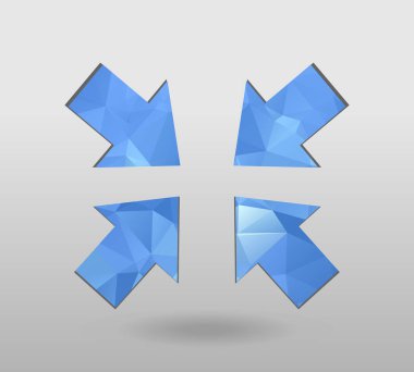 Ok simgesi ayarlandı. Çokgen oklar. Beyaz arkaplanda modern çokgen kristal şeklinde renkli ok şekli. Vatanseverlik tasarımı için vektör illüstrasyonu. Parti afişi, tebrik kartı, afiş 