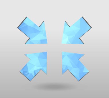 Ok simgesi ayarlandı. Çokgen oklar. Beyaz arkaplanda modern çokgen kristal şeklinde renkli ok şekli. Vatanseverlik tasarımı için vektör illüstrasyonu. Parti afişi, tebrik kartı, afiş 