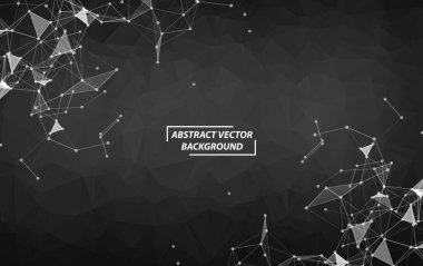 Siyah Çokgen arka plan molekülü ve iletişim. Noktalarla birleştirilmiş çizgiler. Minimalizm kaotik illüstrasyon geçmişi. Bilim, kimya, biyoloji, tıp, teknoloji kavramı.