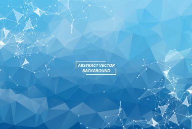 Mavi Çokgen arka plan molekülü ve iletişim. Noktalarla birleştirilmiş çizgiler. Minimalizm kaotik illüstrasyon geçmişi. Bilim, kimya, biyoloji, tıp, teknoloji kavramı.