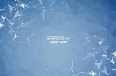 Soyut Geometrik Mavi Çokgen arka plan molekülü ve iletişim. Noktalarla birleştirilmiş çizgiler. Bilim, kimya, biyoloji, tıp, teknoloji kavramı.
