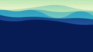 Bu sanat eseri, huzurlu bir okyanus arka planına karşı dalgaların canlı bir animasyonunu serin renkler ve barışçıl bir atmosfer için soyut tasarım unsurlarını birleştiriyor..