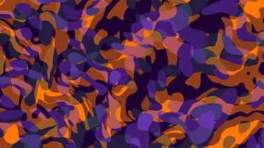 Turuncu ve mor renkli dinamik şekiller içeren canlı soyut kamuflaj deseni. Animasyon geçmişi veya grafik tasarımlar için idealdir, bu göz alıcı doku modern bir dokunuş ekler.