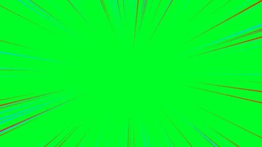 Bu çarpıcı arka plan, dışa doğru yayılan renkli çizgilerle kaplanmış parlak yeşil bir tuval içeriyor, animasyon ve grafik tasarım projeleri için mükemmel bir dinamik patlama etkisi yaratıyor..