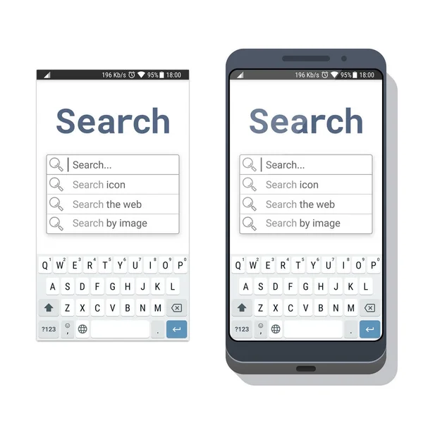 Smartphone Κινητό Web Browser Εικονικό Πληκτρολόγιο Πεδίο Αναζήτησης Και Φωνητική — Διανυσματικό Αρχείο